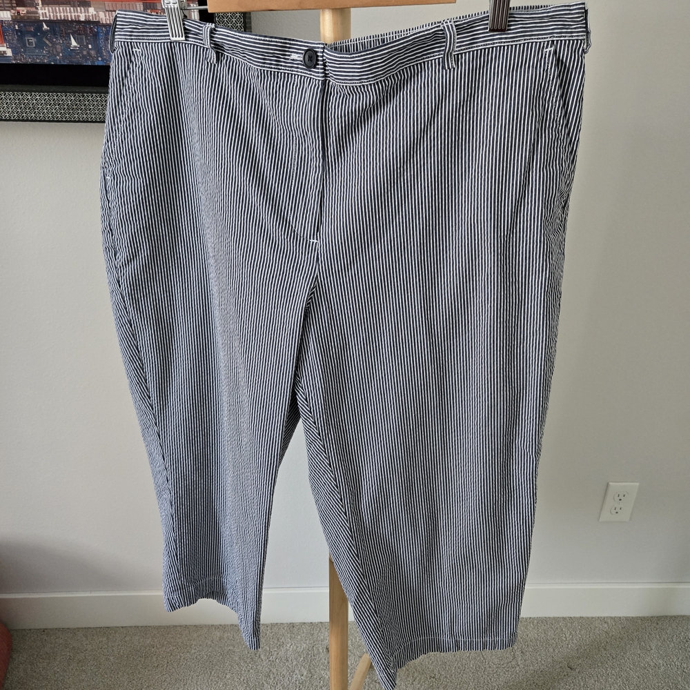 Lands' End Navy and White Pinstripe Trousers
